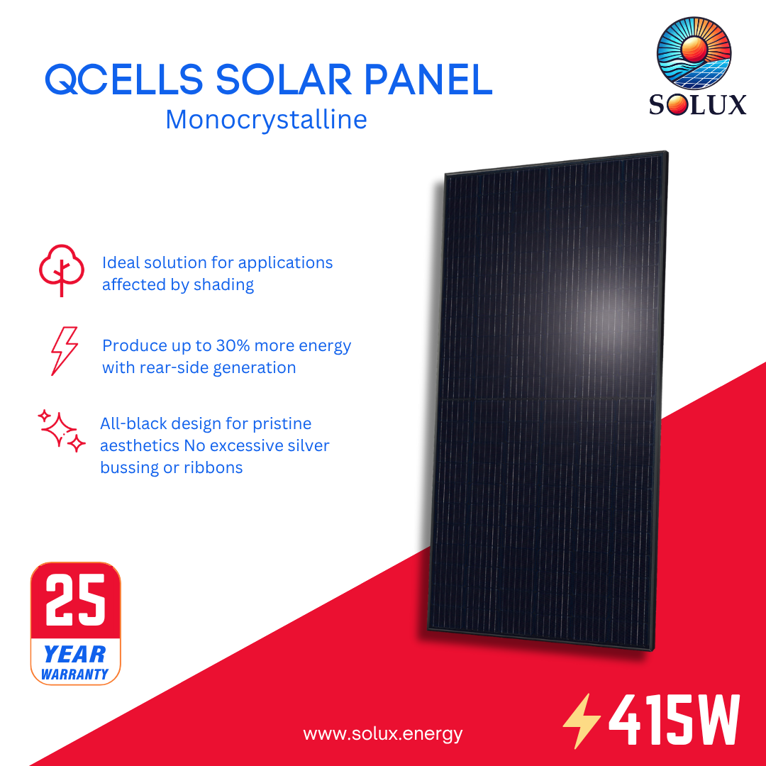 This is an image of Qcells 415 Watt Solar Panel All Black Monocrystalline